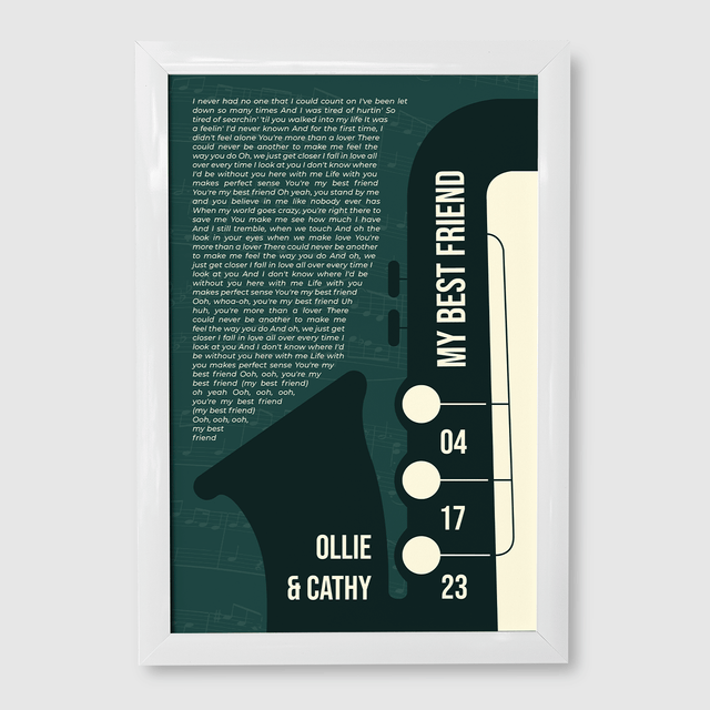 Custom Song Lyrics & Name, Vintage Green Saxophone Design Framed Art Print