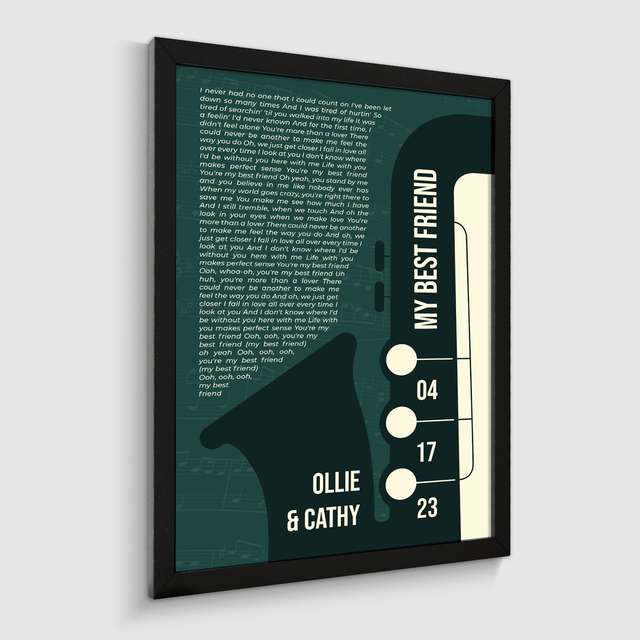 Custom Song Lyrics & Name, Vintage Green Saxophone Design Framed Art Print