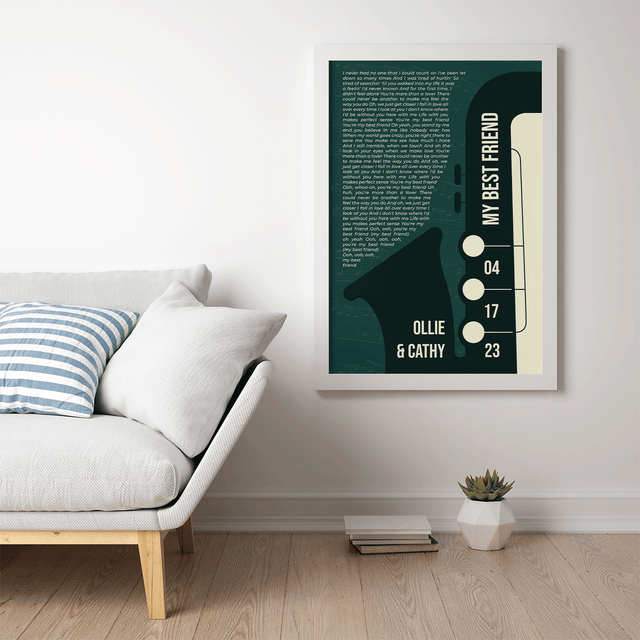 Custom Song Lyrics & Name, Vintage Green Saxophone Design Framed Art Print