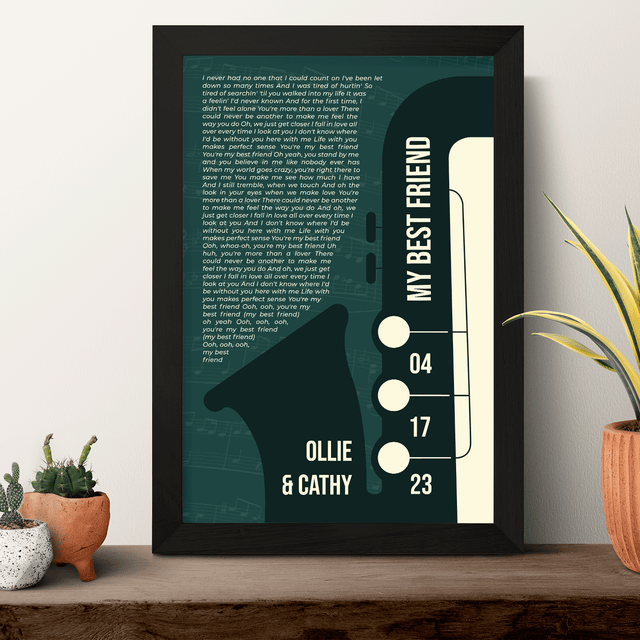 Custom Song Lyrics & Name, Vintage Green Saxophone Design Framed Art Print