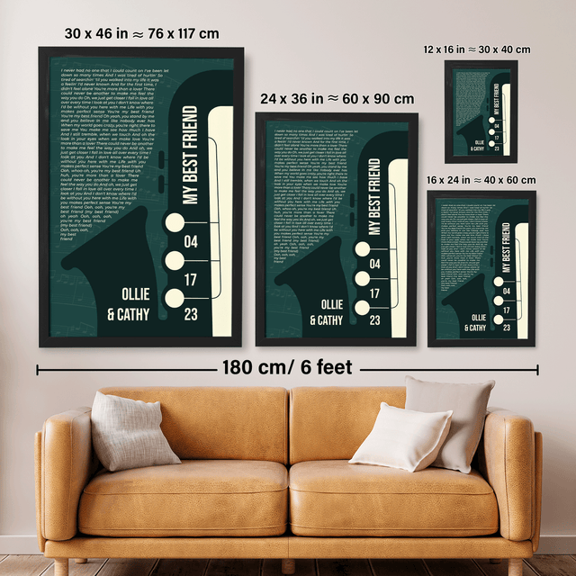 Custom Song Lyrics & Name, Vintage Green Saxophone Design Framed Art Print