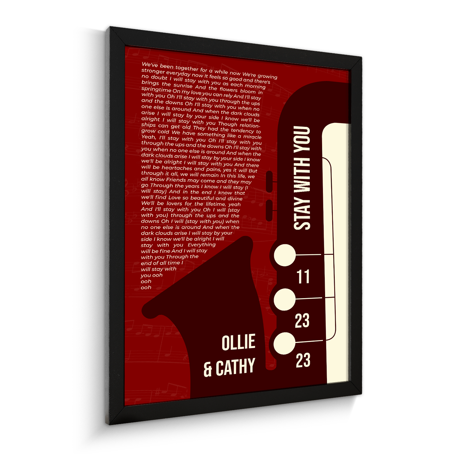 Maroon Saxophone Design Framed Art Print, Custom Song Lyrics