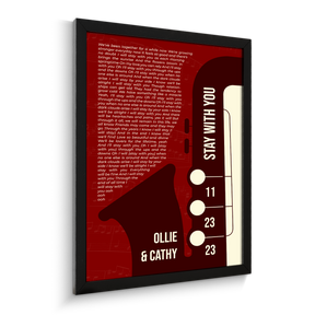 Maroon Saxophone Design Framed Art Print, Custom Song Lyrics
