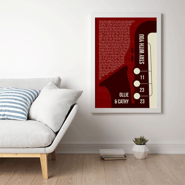 Maroon Saxophone Design Framed Art Print, Custom Song Lyrics