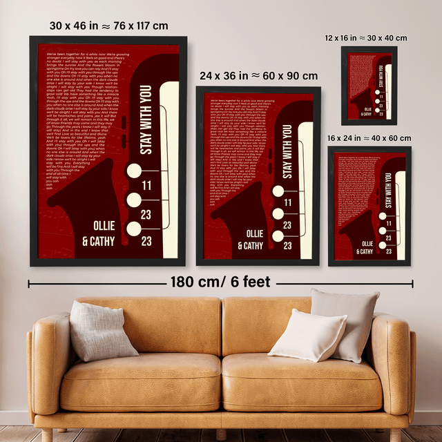 Maroon Saxophone Design Framed Art Print, Custom Song Lyrics