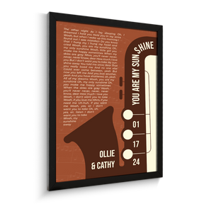 Vintage Orange Saxophone Design Framed Art Print, Custom Song Lyrics