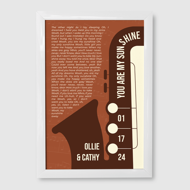 Vintage Orange Saxophone Design Framed Art Print, Custom Song Lyrics