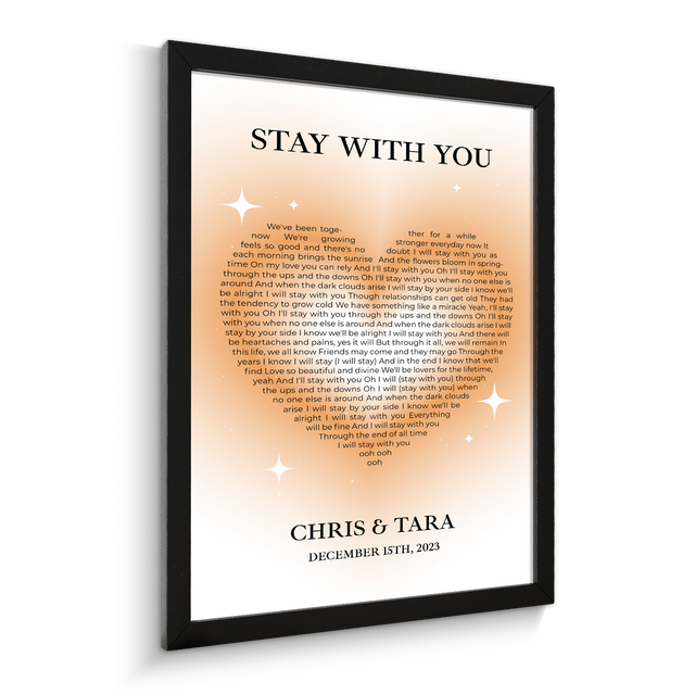 Sandy Heart Shaped Song Lyrics Framed Art Print, Custom Song Lyrics