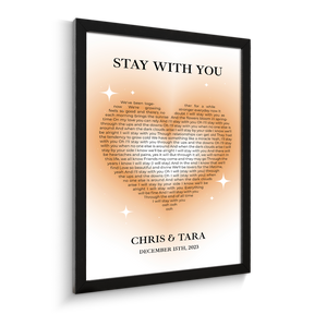 Sandy Heart Shaped Song Lyrics Framed Art Print, Custom Song Lyrics