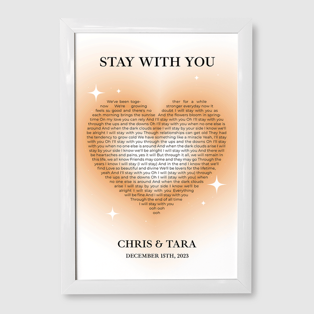 Sandy Heart Shaped Song Lyrics Framed Art Print, Custom Song Lyrics