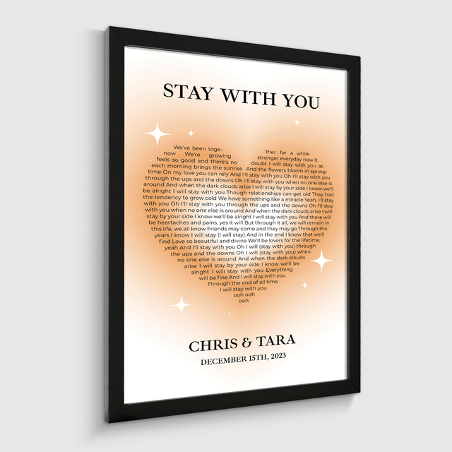 Sandy Heart Shaped Song Lyrics Framed Art Print, Custom Song Lyrics