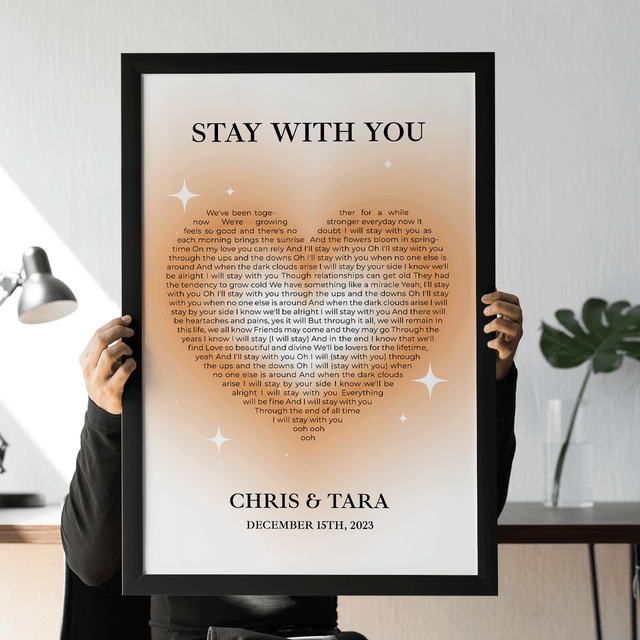 Sandy Heart Shaped Song Lyrics Framed Art Print, Custom Song Lyrics