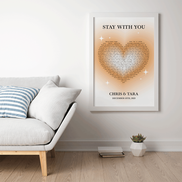 Sandy Heart Shaped Song Lyrics Framed Art Print, Custom Song Lyrics
