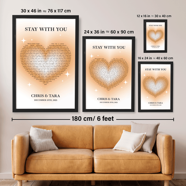 Sandy Heart Shaped Song Lyrics Framed Art Print, Custom Song Lyrics