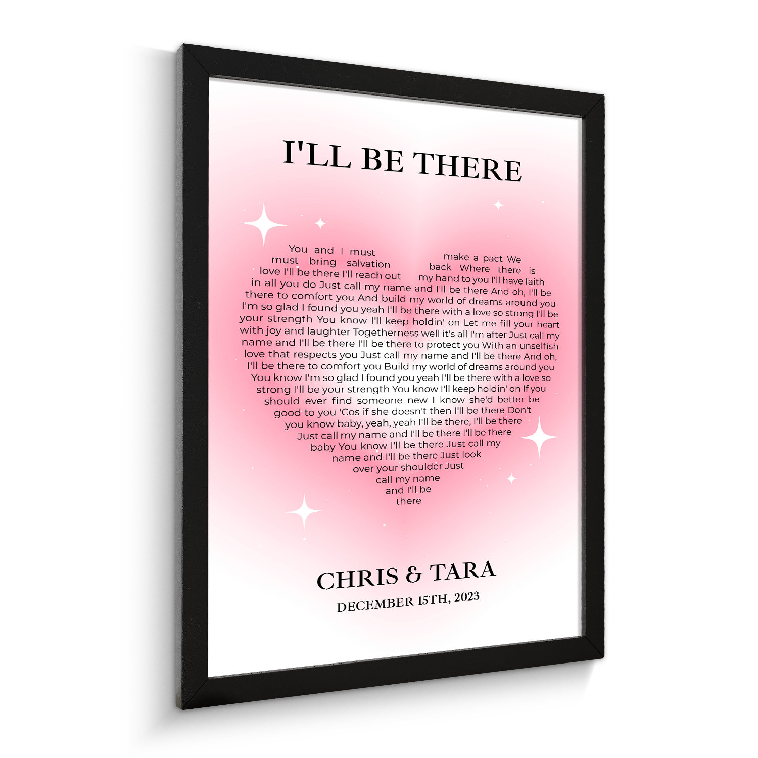 Heart Shaped Song Lyrics Framed Art Print, Tickled Pink Color