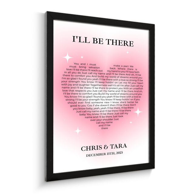 Heart Shaped Song Lyrics Framed Art Print, Tickled Pink Color