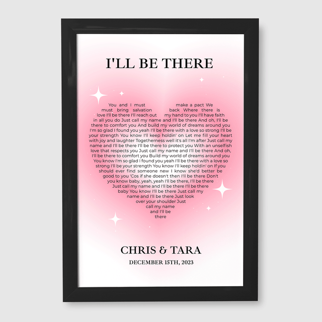 Heart Shaped Song Lyrics Framed Art Print, Tickled Pink Color