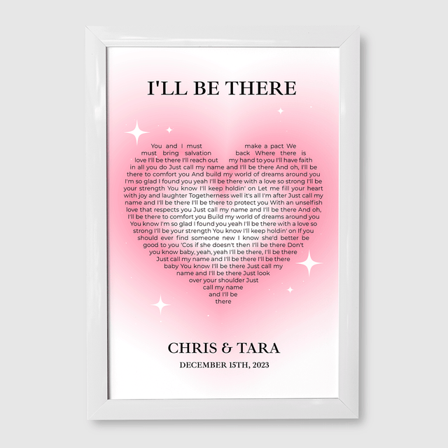 Heart Shaped Song Lyrics Framed Art Print, Tickled Pink Color