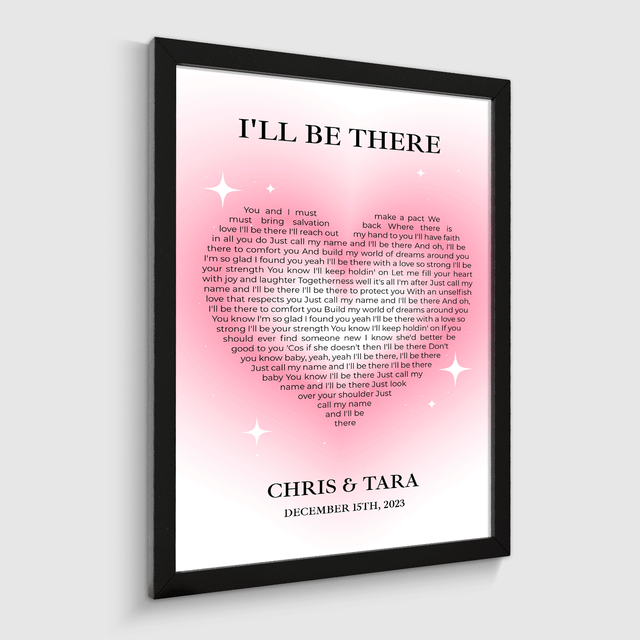 Heart Shaped Song Lyrics Framed Art Print, Tickled Pink Color
