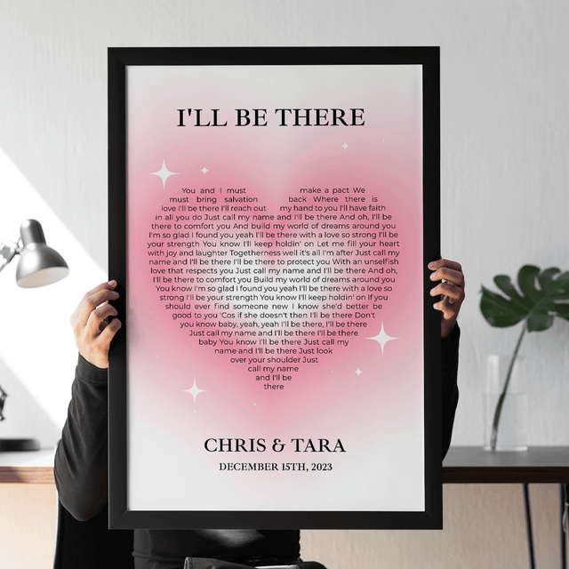 Heart Shaped Song Lyrics Framed Art Print, Tickled Pink Color
