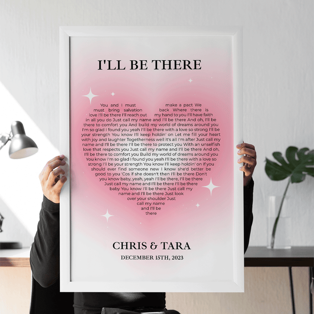 Heart Shaped Song Lyrics Framed Art Print, Tickled Pink Color