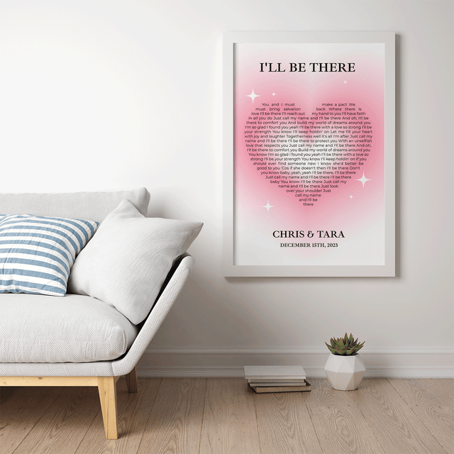 Heart Shaped Song Lyrics Framed Art Print, Tickled Pink Color