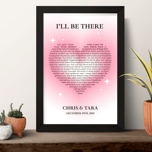 Heart Shaped Song Lyrics Framed Art Print, Tickled Pink Color