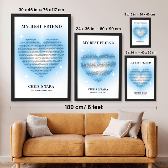 Ice Blue Heart Shaped Framed Art Print, Custom Song Lyrics & Name