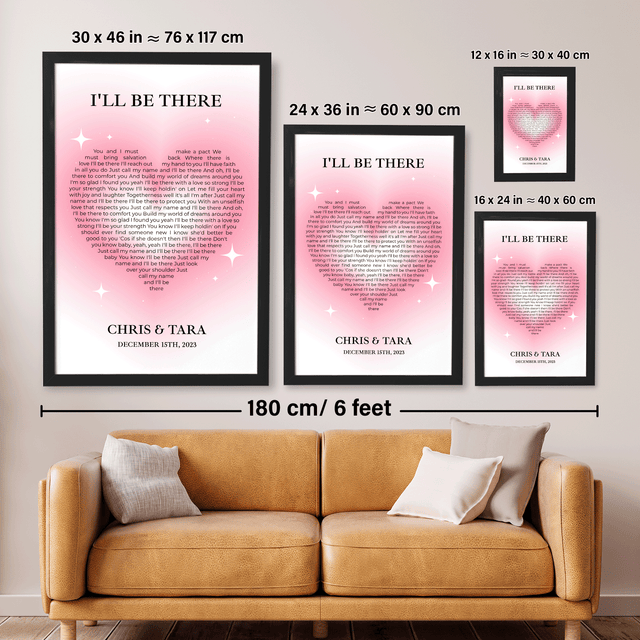 Heart Shaped Song Lyrics Framed Art Print, Tickled Pink Color
