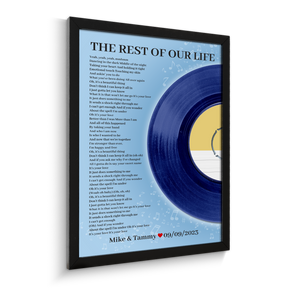 Personalized Favorite Song Lyrics Vinyl Record Print, Ice Blue Framed Art Print