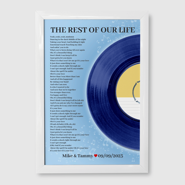Personalized Favorite Song Lyrics Vinyl Record Print, Ice Blue Framed Art Print