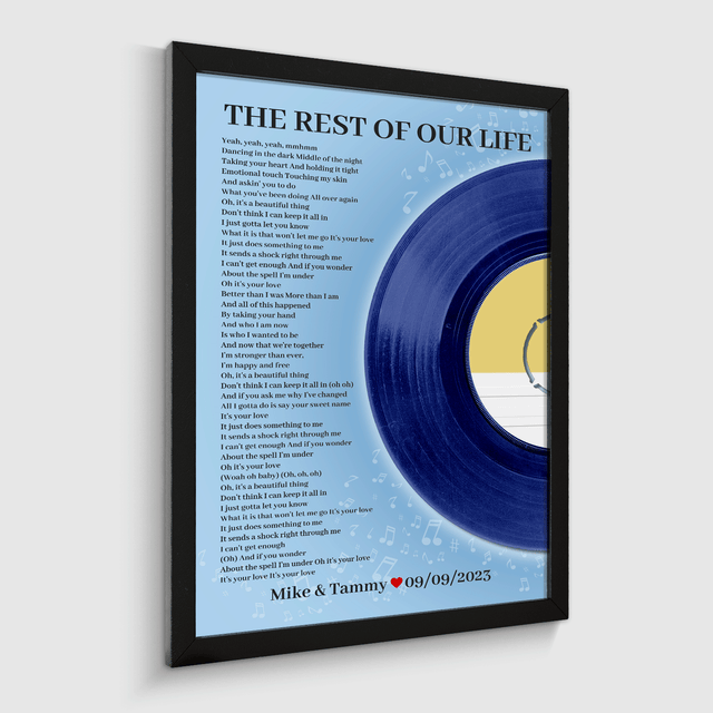 Personalized Favorite Song Lyrics Vinyl Record Print, Ice Blue Framed Art Print