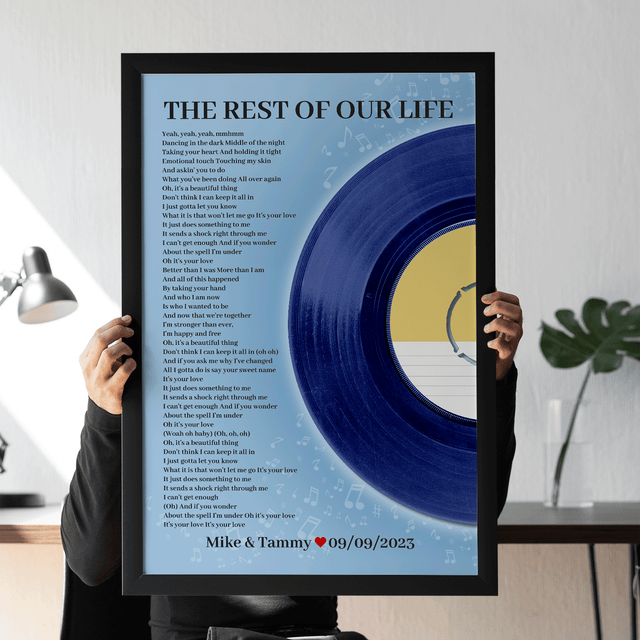 Personalized Favorite Song Lyrics Vinyl Record Print, Ice Blue Framed Art Print