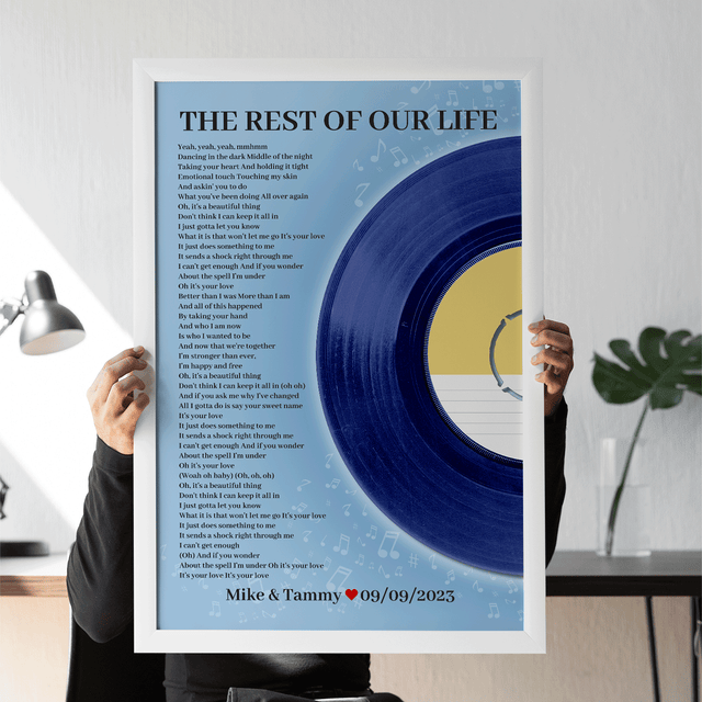 Personalized Favorite Song Lyrics Vinyl Record Print, Ice Blue Framed Art Print