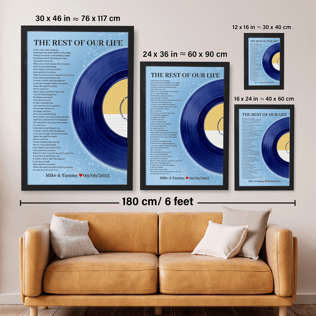 Personalized Favorite Song Lyrics Vinyl Record Print, Ice Blue Framed Art Print