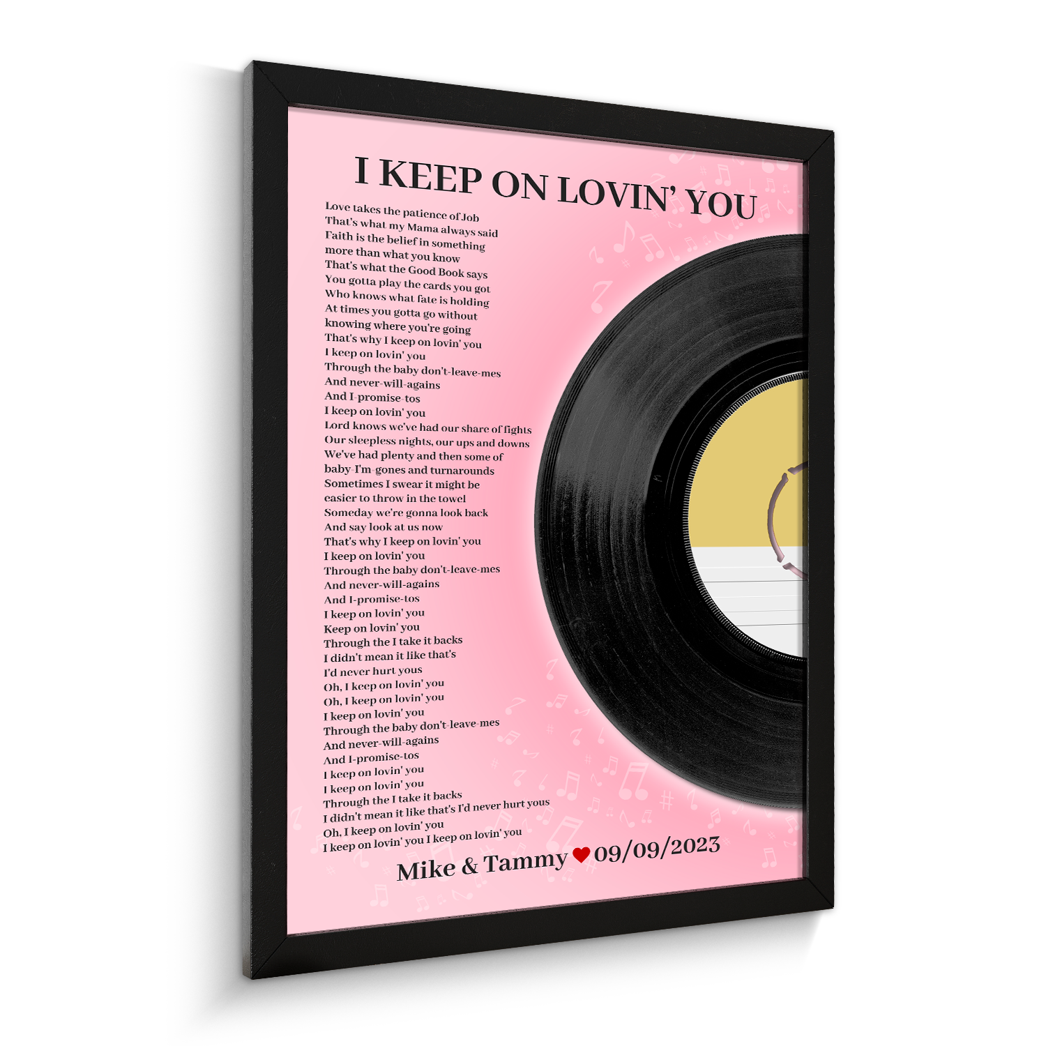 Personalized Song Lyrics Vinyl Record, Tickled Pink Framed Art Print
