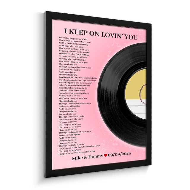 Personalized Song Lyrics Vinyl Record, Tickled Pink Framed Art Print