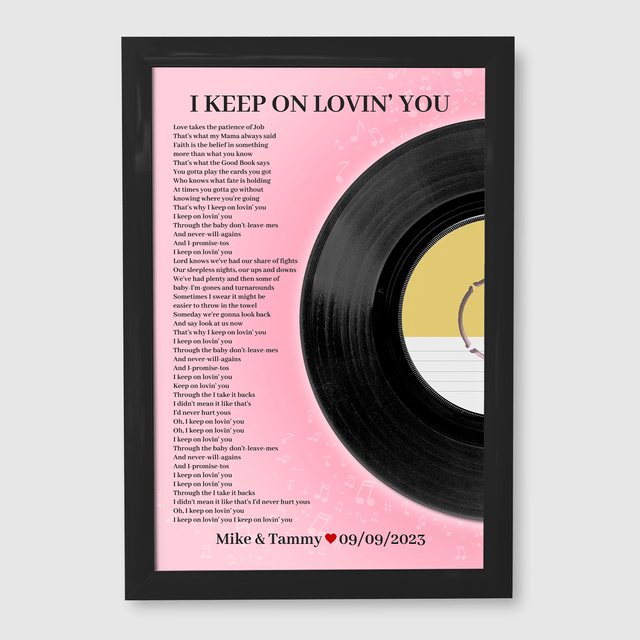 Personalized Song Lyrics Vinyl Record, Tickled Pink Framed Art Print