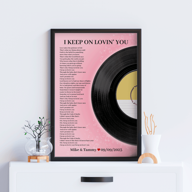 Personalized Song Lyrics Vinyl Record, Tickled Pink Framed Art Print
