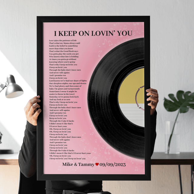 Personalized Song Lyrics Vinyl Record, Tickled Pink Framed Art Print