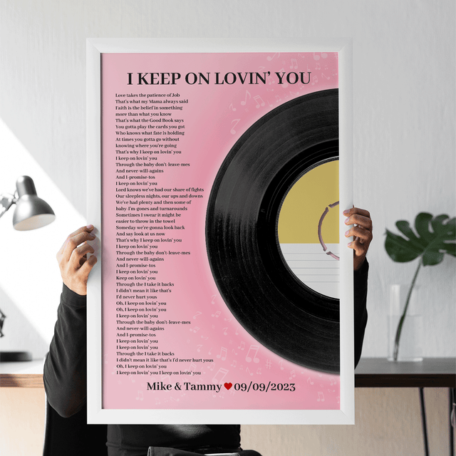 Personalized Song Lyrics Vinyl Record, Tickled Pink Framed Art Print