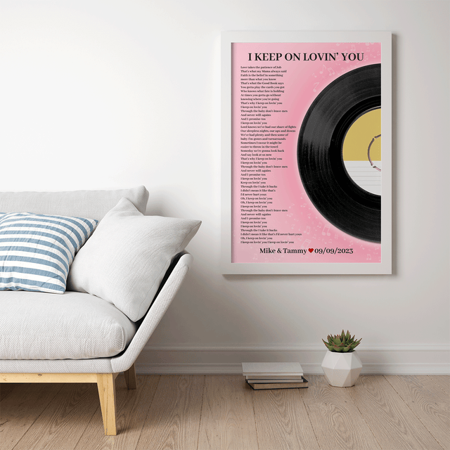 Personalized Song Lyrics Vinyl Record, Tickled Pink Framed Art Print