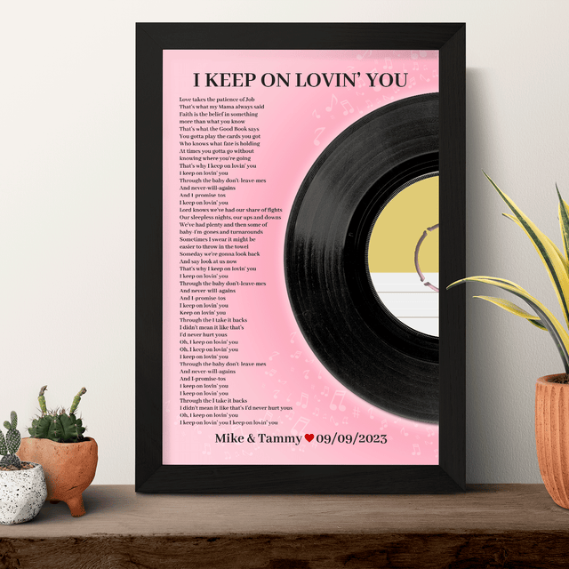 Personalized Song Lyrics Vinyl Record, Tickled Pink Framed Art Print