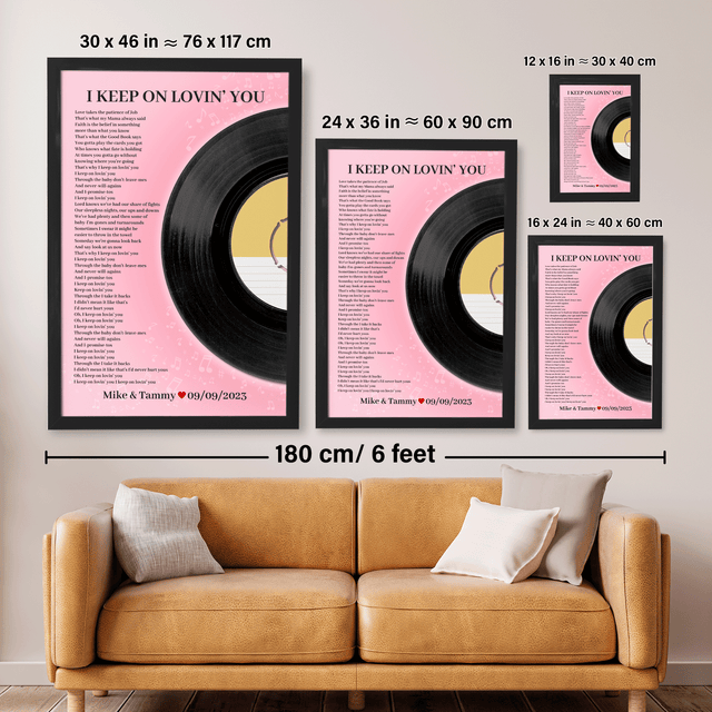 Personalized Song Lyrics Vinyl Record, Tickled Pink Framed Art Print