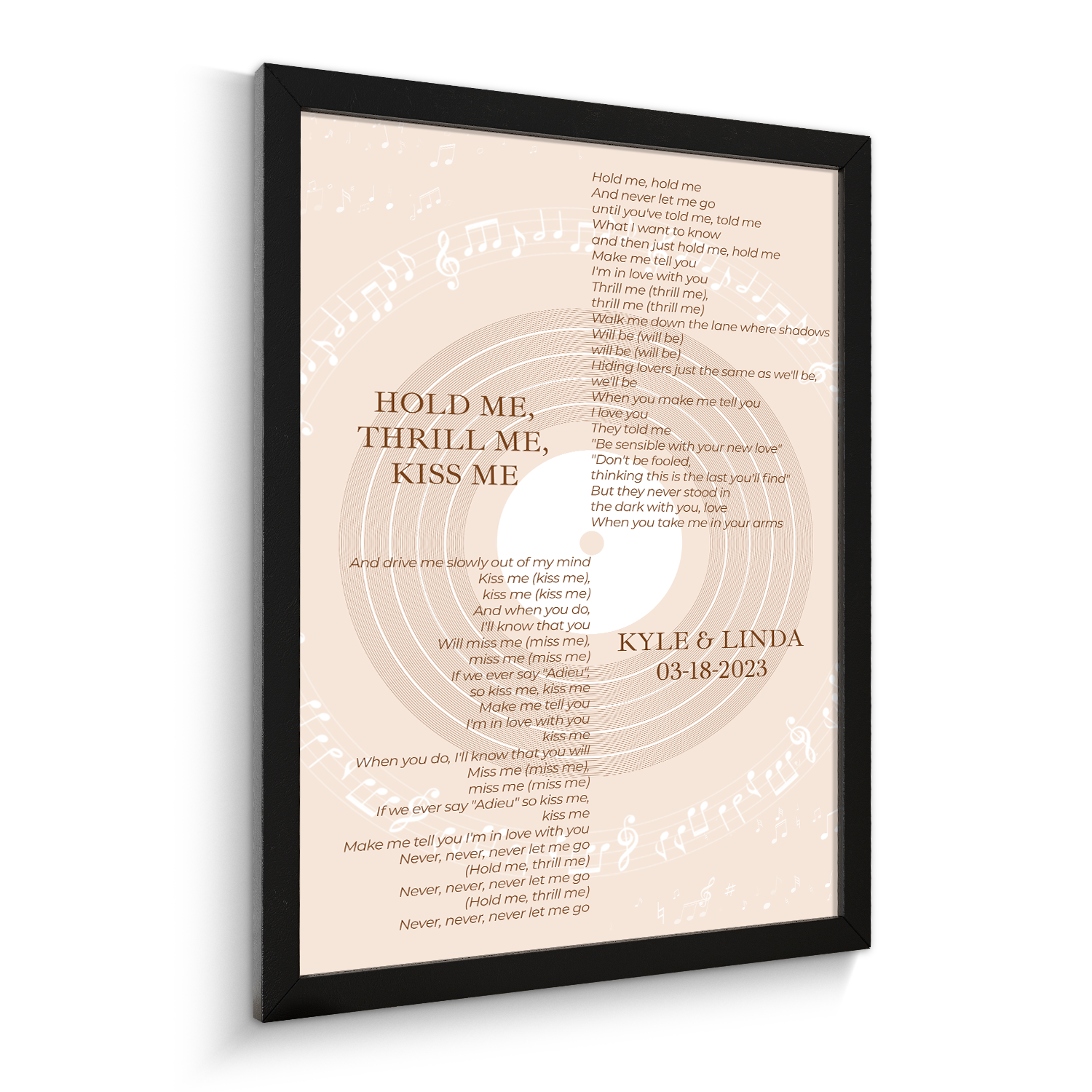 Pastel Sand Minimalist Vinyl Record, Custom Song Lyrics Framed Art Print