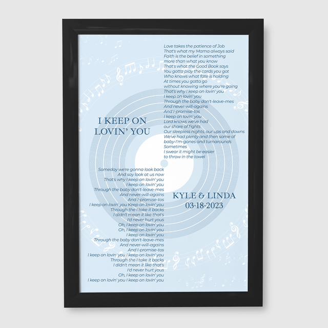 Vinyl Record Minimalist Pastel Blue Framed Art Print, Custom Song Lyrics