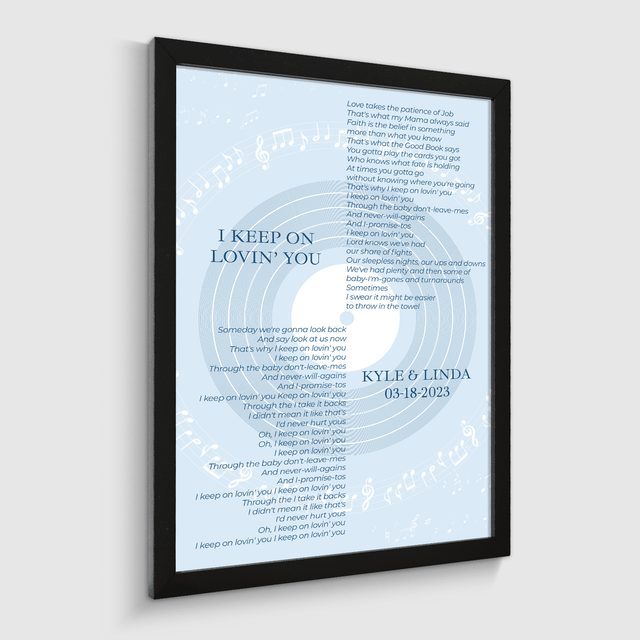 Vinyl Record Minimalist Pastel Blue Framed Art Print, Custom Song Lyrics