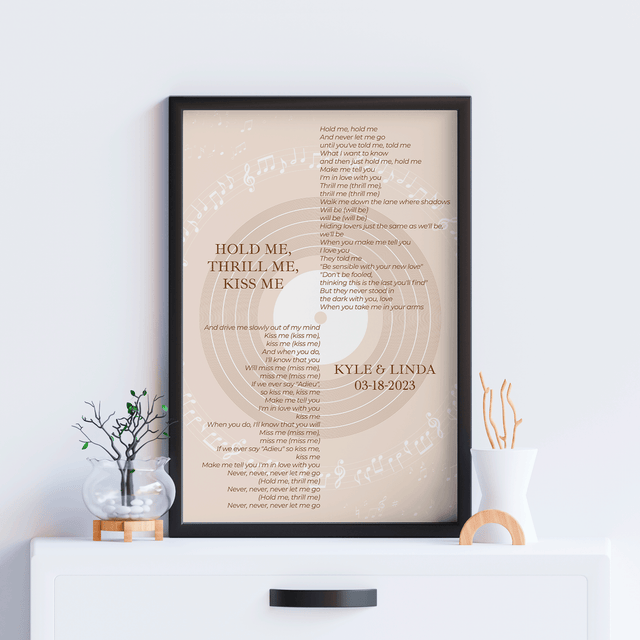 Pastel Sand Minimalist Vinyl Record, Custom Song Lyrics Framed Art Print