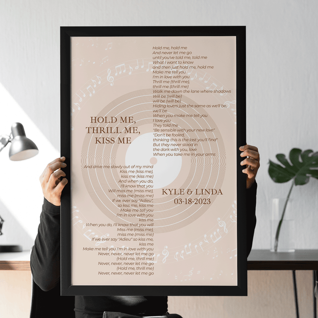 Pastel Sand Minimalist Vinyl Record, Custom Song Lyrics Framed Art Print