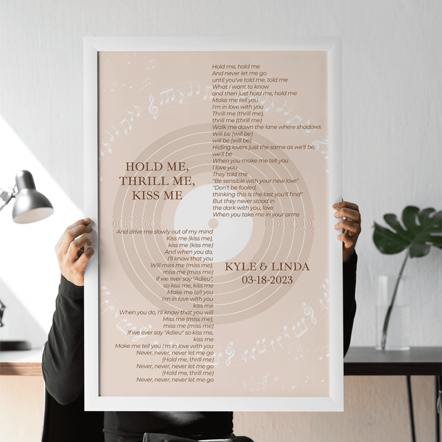 Pastel Sand Minimalist Vinyl Record, Custom Song Lyrics Framed Art Print